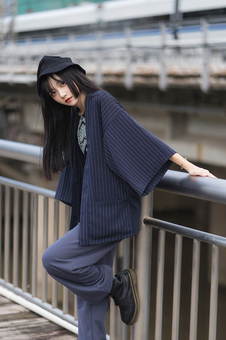 Classic Striped Kimono Cardigan Women