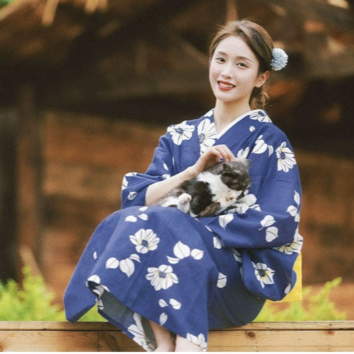 Women Festival Wear Blue Yukata [White Lily]