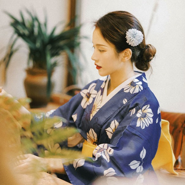 Women Festival Wear Blue Yukata [White Lily] | Japanese