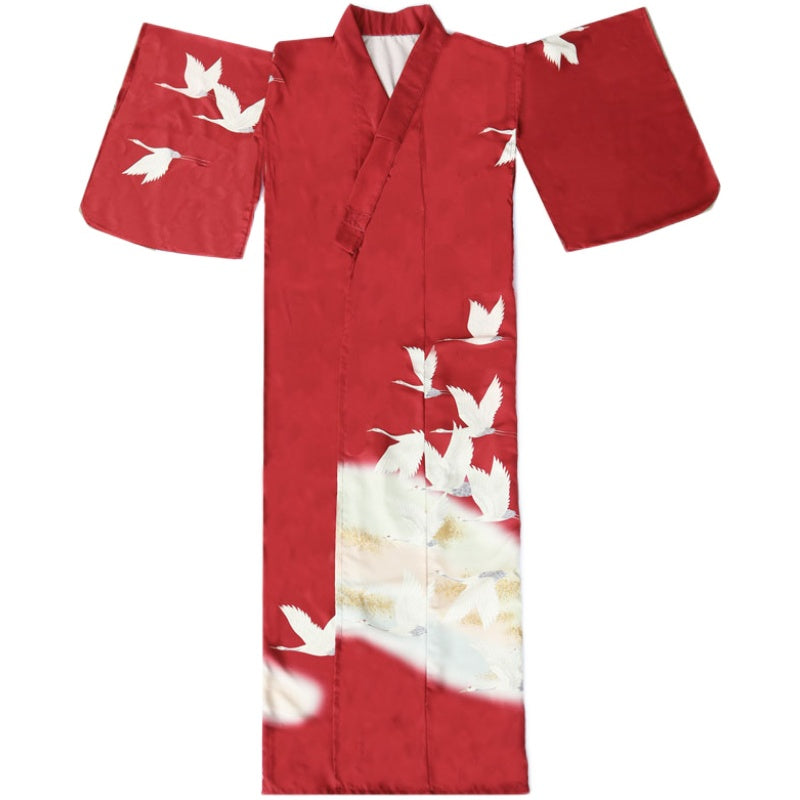 Women Festival Wear Red Yukata [Crane]