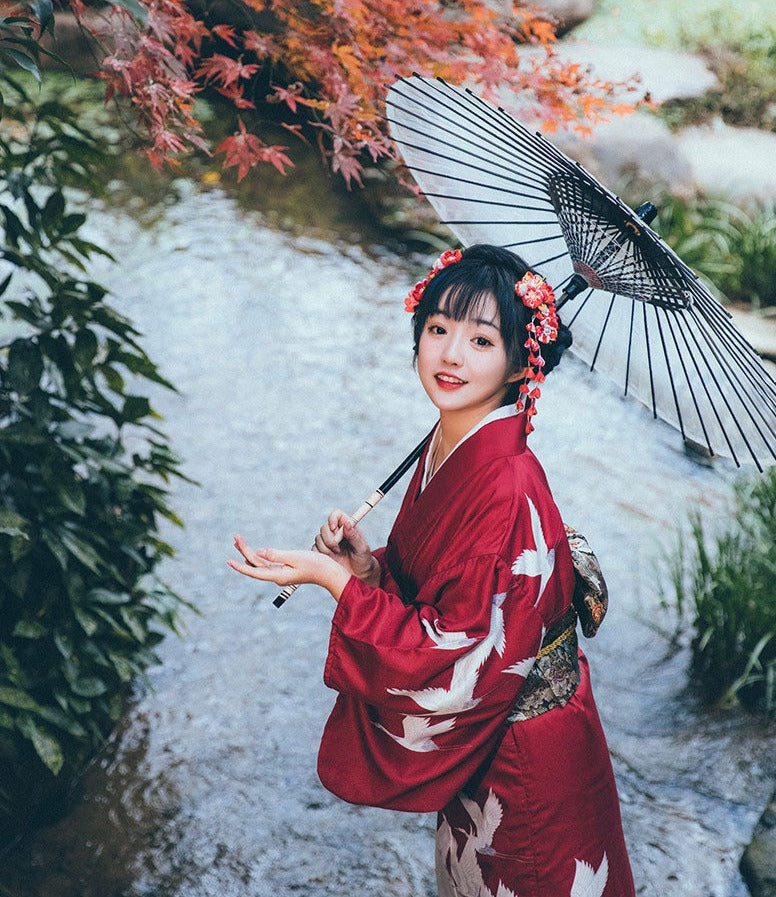 Women Festival Wear Red Yukata [Crane]