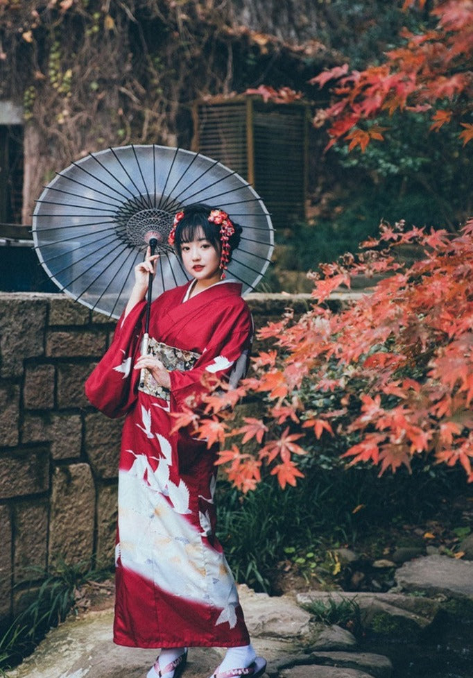 Women Festival Wear Red Yukata [Crane]